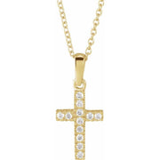 14K Yellow Imitation White Cubic Zirconia Cross 15' Necklace