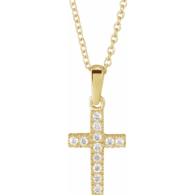 14K Yellow Imitation White Cubic Zirconia Cross 15' Necklace