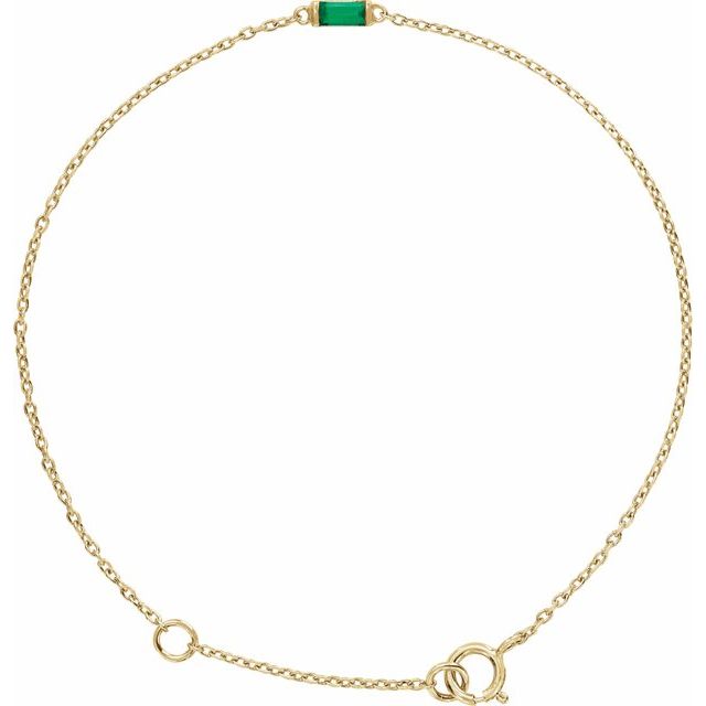 14K Yellow Straight Baguette Natural Emerald 6 1/2-7 1/2' Bracelet