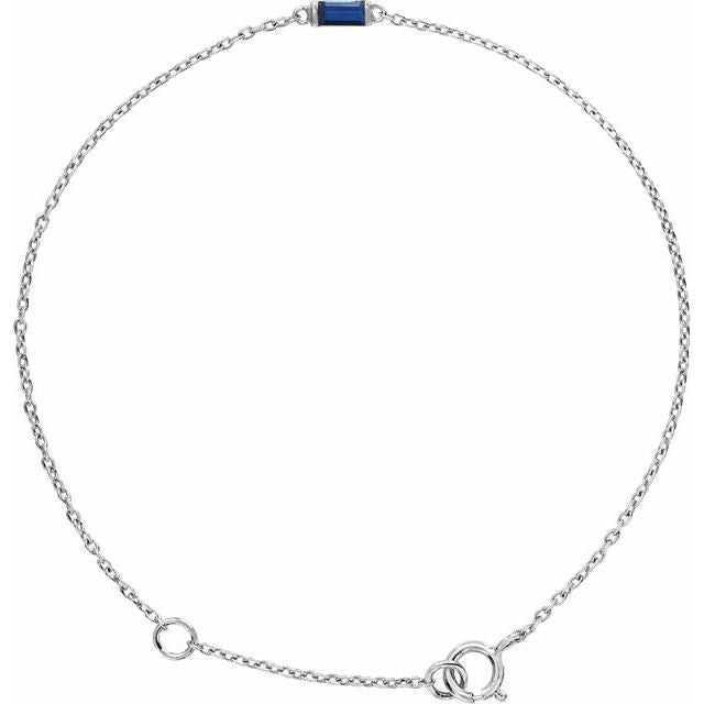 14K White Straight Baguette Natural Blue Sapphire 6 1/2-7 1/2' Bracelet