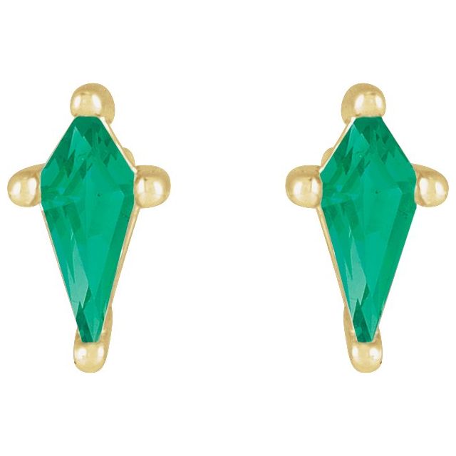 14K Yellow Lab-Grown Emerald Earrings