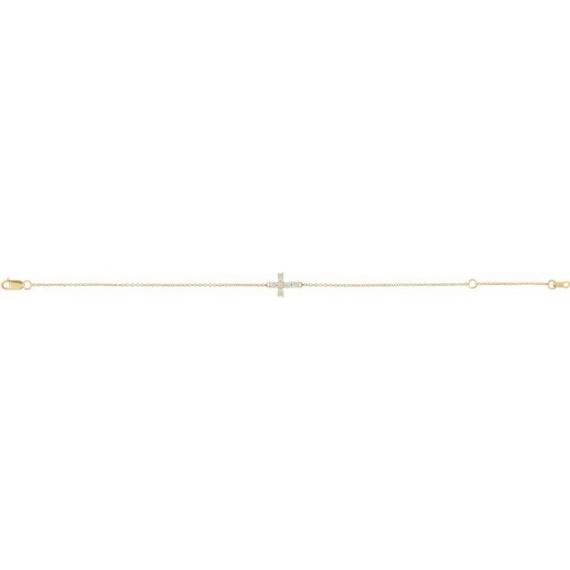 14K Yellow Natural White Opal Sideways Cross 6 1/2-7 1/2' Bracelet