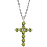 14K White Natural Peridot Cross 16-18' Necklace