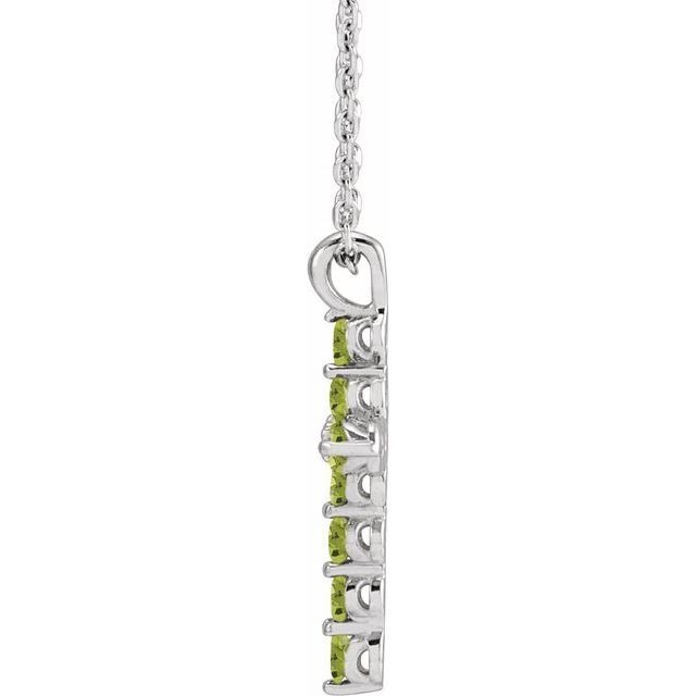 14K White Natural Peridot Cross 16-18' Necklace