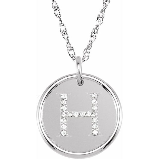 Sterling Silver .07 CTW Natural Diamond Posh Mommy® Initial H 18' Necklace