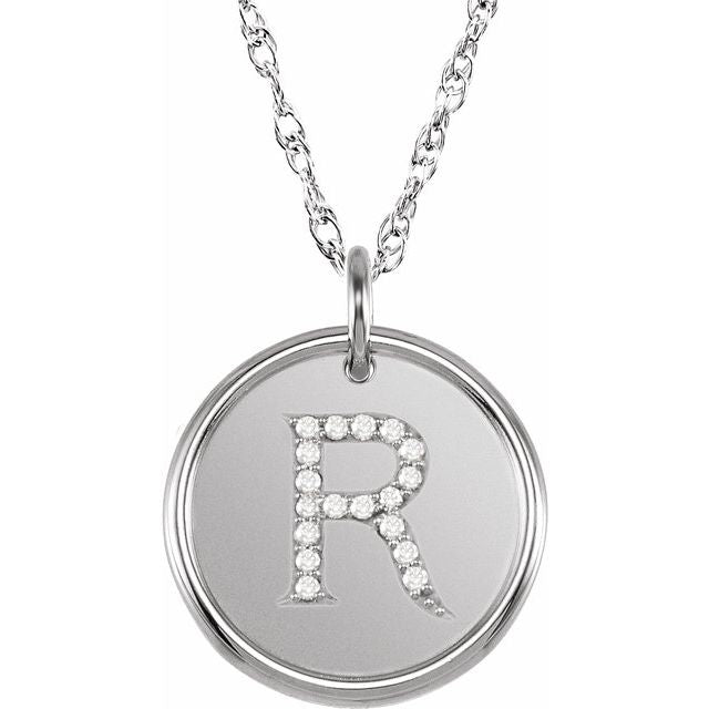 Sterling Silver .07 CTW Natural Diamond Posh Mommy® Initial R 18' Necklace