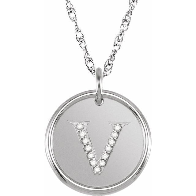Sterling Silver .07 CTW Natural Diamond Posh Mommy® Initial V 18' Necklace
