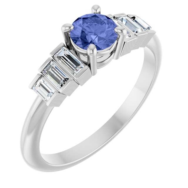 14K White Natural Tanzanite & 1/3 CTW Natural Diamond Ring