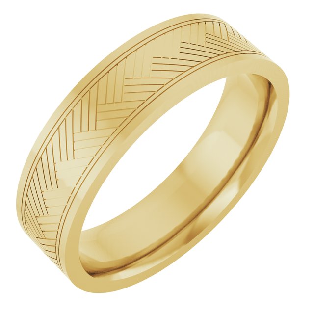 14K Yellow 6 mm Patterned Band Size 10.5