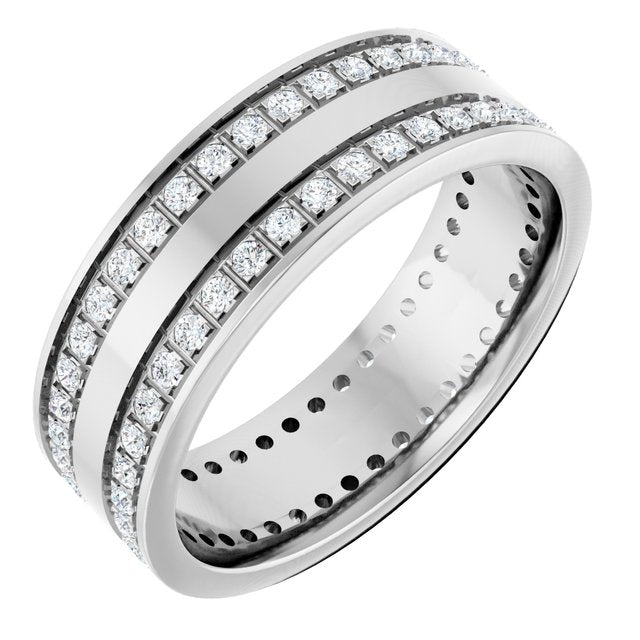 14k White 3/4 Ctw Lab-grown Diamond Double Row Accented Band Size 10