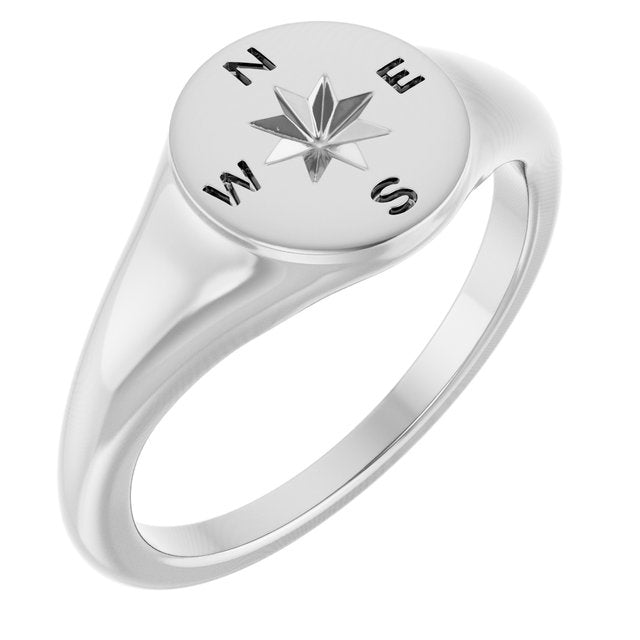 Sterling Silver 9.3 mm Compass Signet Ring