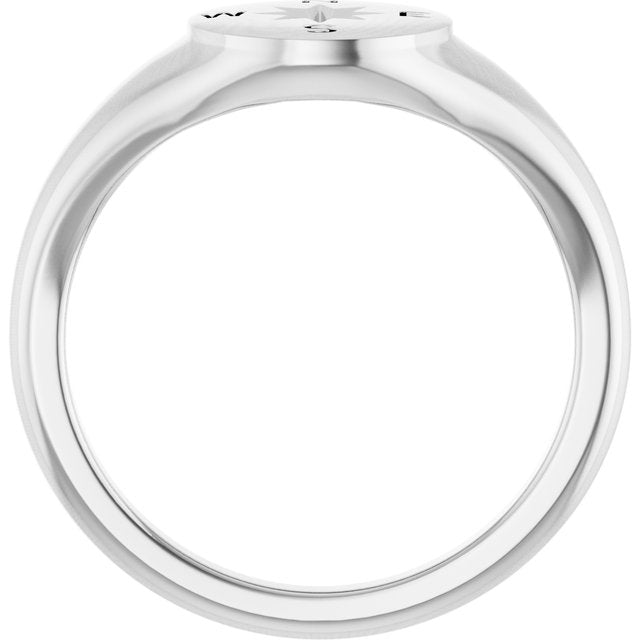 Sterling Silver 9.3 mm Compass Signet Ring