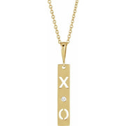 14K Yellow .0075 CT Natural Diamond XO Bar 16-18' Necklace