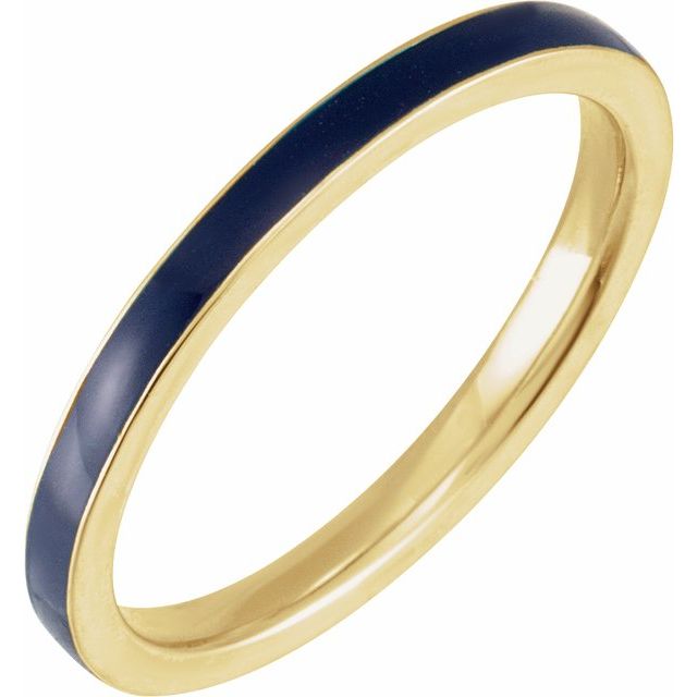 14K Yellow Blue Enamel Stackable Ring