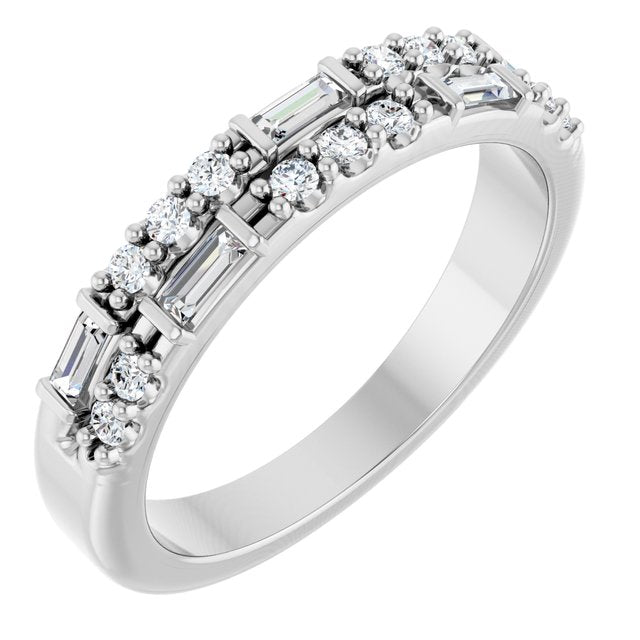 14k White 1/3 Ctw Natural Diamond Double-row Anniversary Band