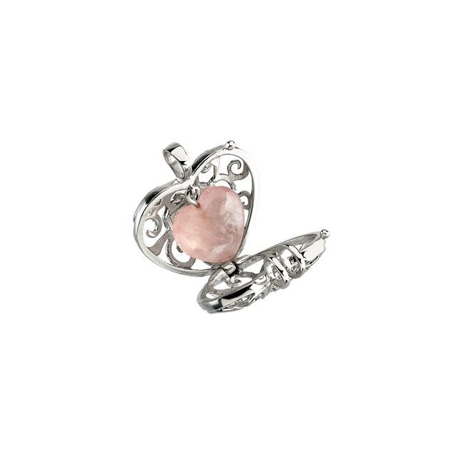 Sterling Silver Natural Rose Quartz Always in my Heart Locket 18' Necklace