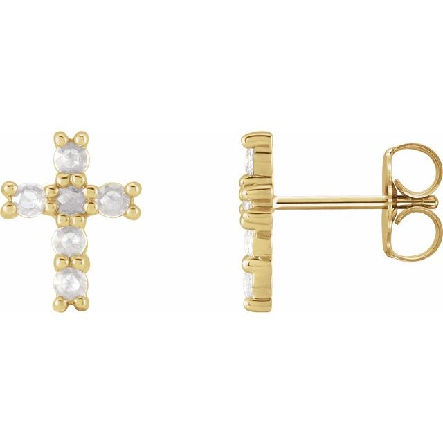 14K Yellow 1/5 CTW Rose-Cut Natural Diamond Cross Earings