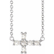 14K White 1/8 CTW Rose-Cut Natural Diamond Sideways Cross 16-18' Necklace