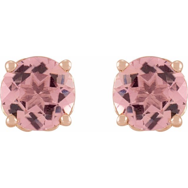 14K Rose 6 mm Natural Pink Tourmaline Earrings