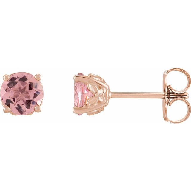 14K Rose 6 mm Natural Pink Tourmaline Earrings