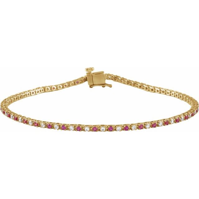 14K Yellow Natural Ruby & 5/8 CTW Natural Diamond Line 7 1/4' Bracelet