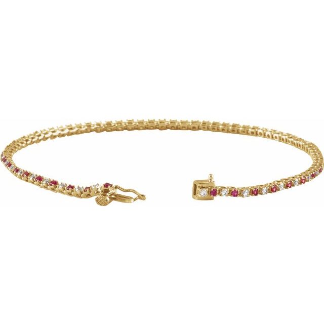 14K Yellow Natural Ruby & 5/8 CTW Natural Diamond Line 7 1/4' Bracelet