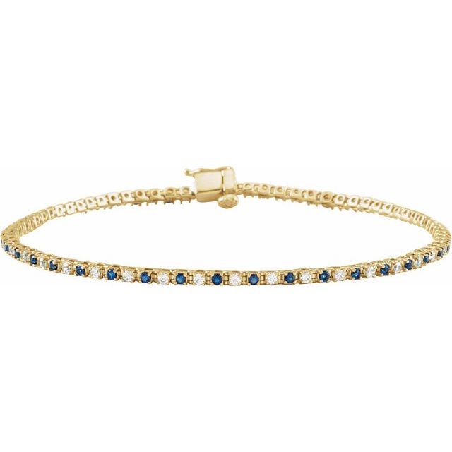 14K Yellow Natural Blue Sapphire & 5/8 CTW Natural Diamond Line 7 1/4' Bracelet