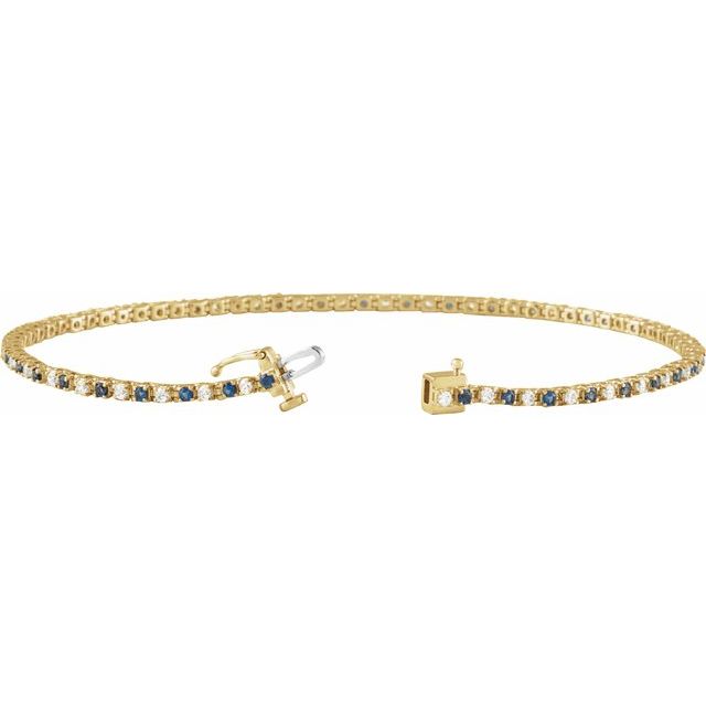 14K Yellow Natural Blue Sapphire & 5/8 CTW Natural Diamond Line 7 1/4' Bracelet