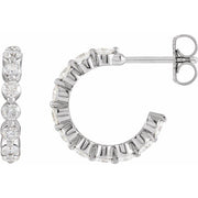 14k White 7/8 Ctw Natural Diamond 14.5 Mm Hoop Earrings