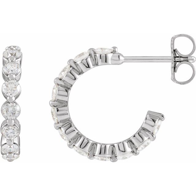 14k White 7/8 Ctw Natural Diamond 14.5 Mm Hoop Earrings