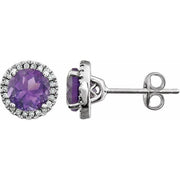 14K White Natural Amethyst & 1/8 CTW Natural Diamond Earrings