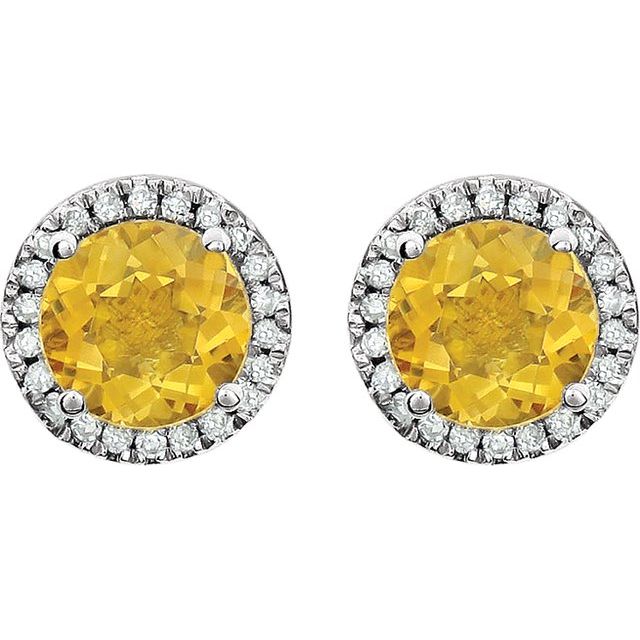 14K White Natural Citrine & 1/8 CTW Natural Diamond Earrings