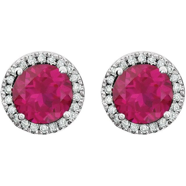 14K White Lab-Grown Ruby & 1/8 CTW Natural Diamond Earrings