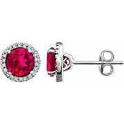 14K White Lab-Grown Ruby & 1/8 CTW Natural Diamond Earrings