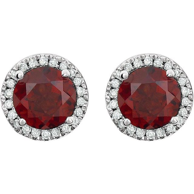 14K White Natural Mozambique Garnet & 1/8 CTW Natural Diamond Earrings