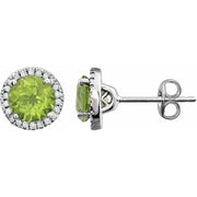14K White Natural Peridot & 1/8 CTW Natural Diamond Earrings