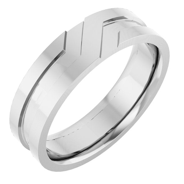 14K White 6 mm Grooved Band Size 10