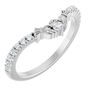 14k White 1/5 Ctw Lab-grown Diamond Claddagh Contour Band