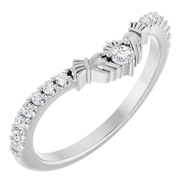 14k White 1/5 Ctw Lab-grown Diamond Claddagh Contour Band