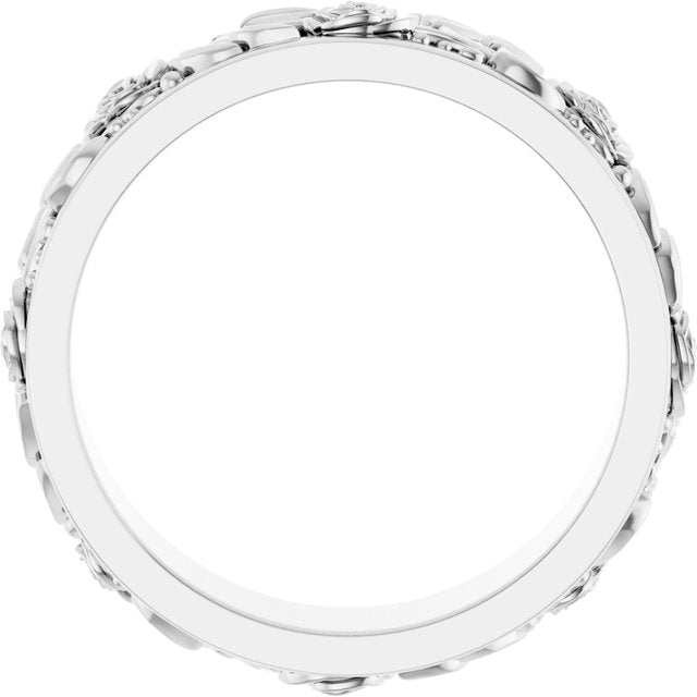 14K White 7 mm Floral Band Size 10