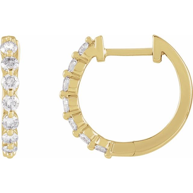 14k Yellow 1/2 Ctw Natural Diamond Hinged 15.25 Mm Hoop Earrings