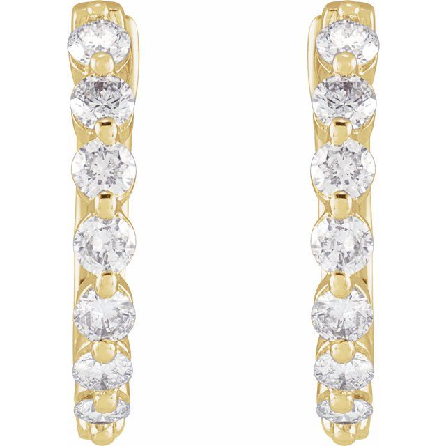 14k Yellow 1/2 Ctw Natural Diamond Hinged 15.25 Mm Hoop Earrings