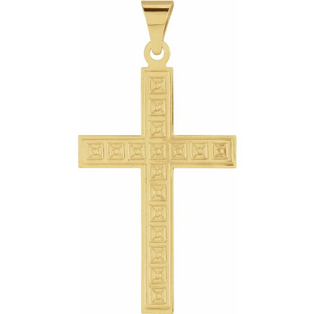 14K Yellow 28x18 mm Geometric Cross Pendant