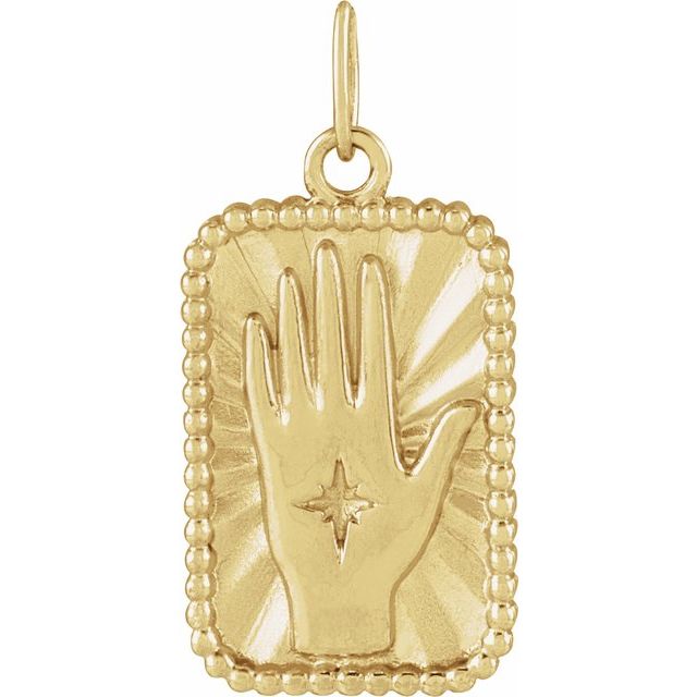 14K Yellow 20.2x9.42 mm Hamsa Hand Tarot Pendant