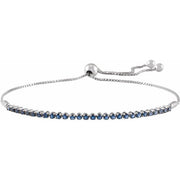 14K White Natural Blue Sapphire Adjustable 9 1/2' Bolo Bracelet