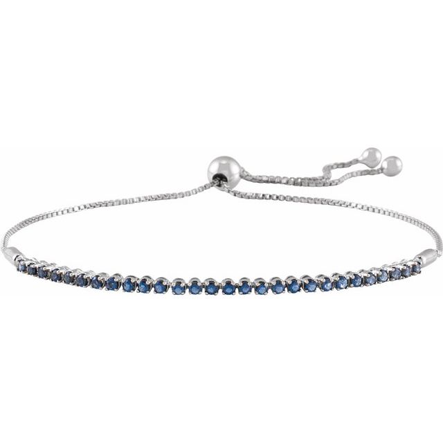 14K White Natural Blue Sapphire Adjustable 9 1/2' Bolo Bracelet