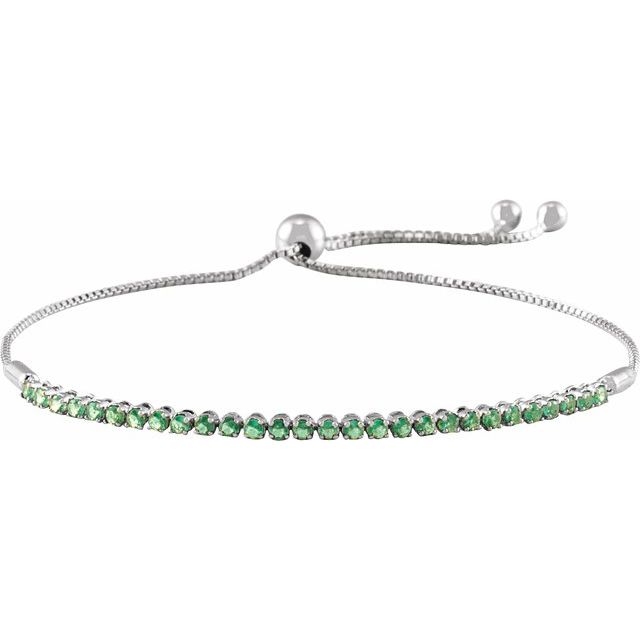14k White Natural Emerald Adjustable 9 1/2' Bolo Bracelet