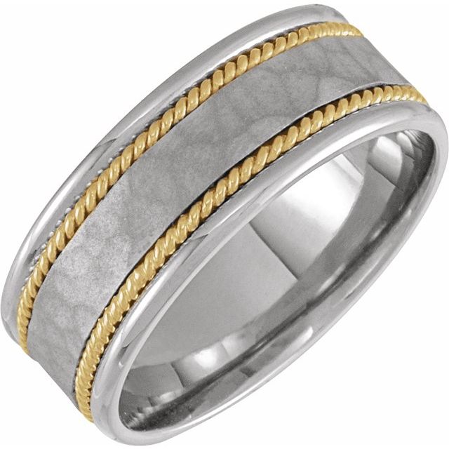 14k White/yellow 8 Mm Flat Comfort-fit Rope Band Size 10