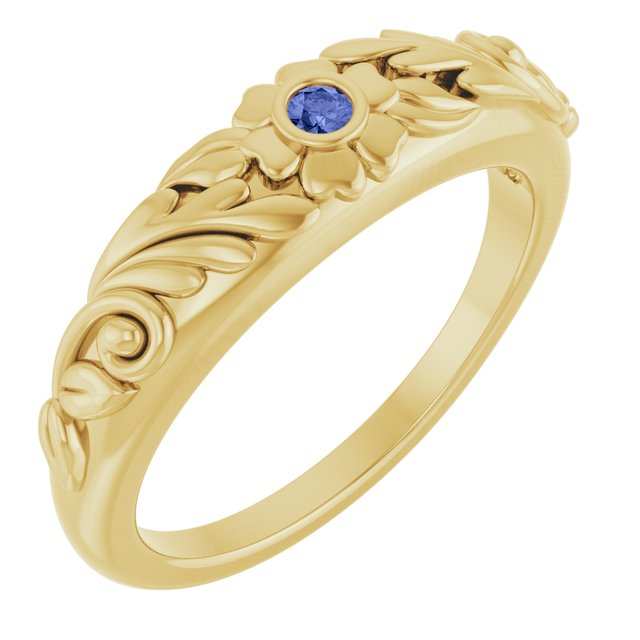 14K Yellow Natural Tanzanite Floral Ring