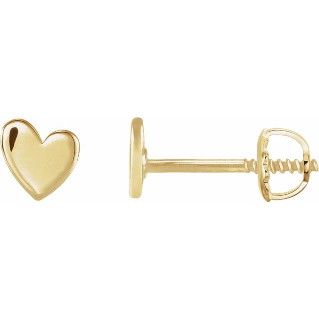 14K Yellow 4 mm Asymmetrical Heart Earrings